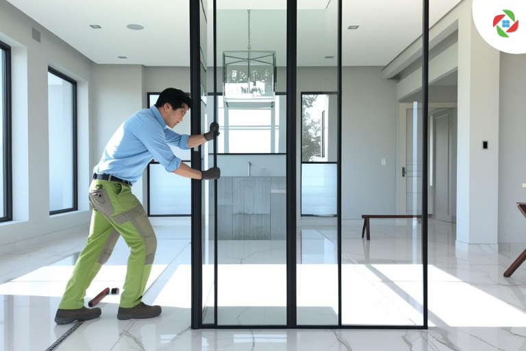 ช่างมืออาชีพติดตั้งฉากกั้นแอร์