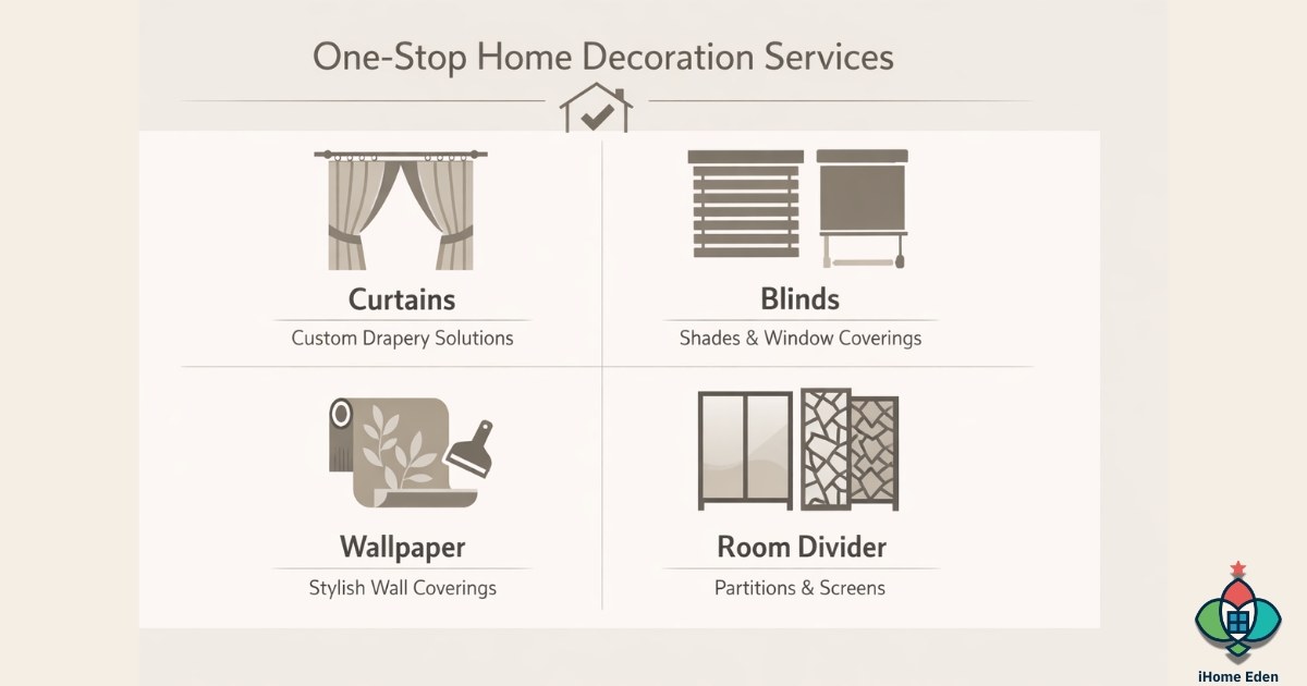 งานตกแต่งภายในแบบครบวงจร ผ้าม่าน มู่ลี่ วอลเปเปอร์ และฉากกั้นห้อง โทนโมเดิร์น