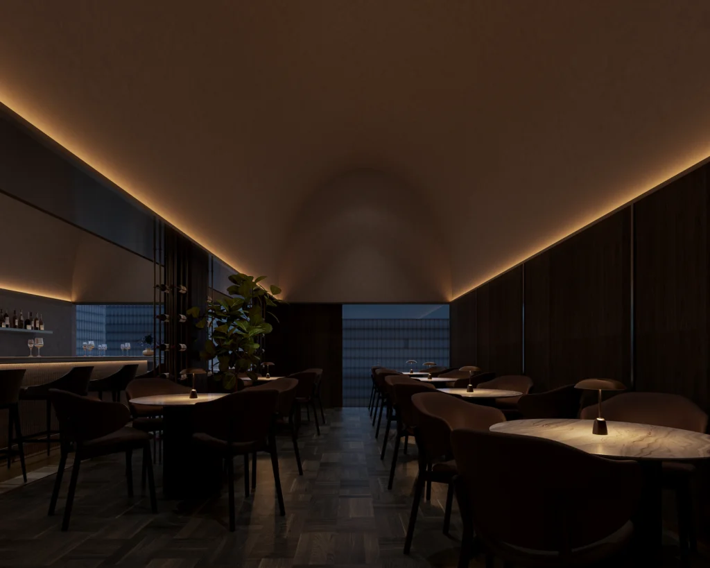 บาร์และที่นั่ง RaBumBar & Restaurant การจัดวางรองรับการใช้งานและยังโปร่ง