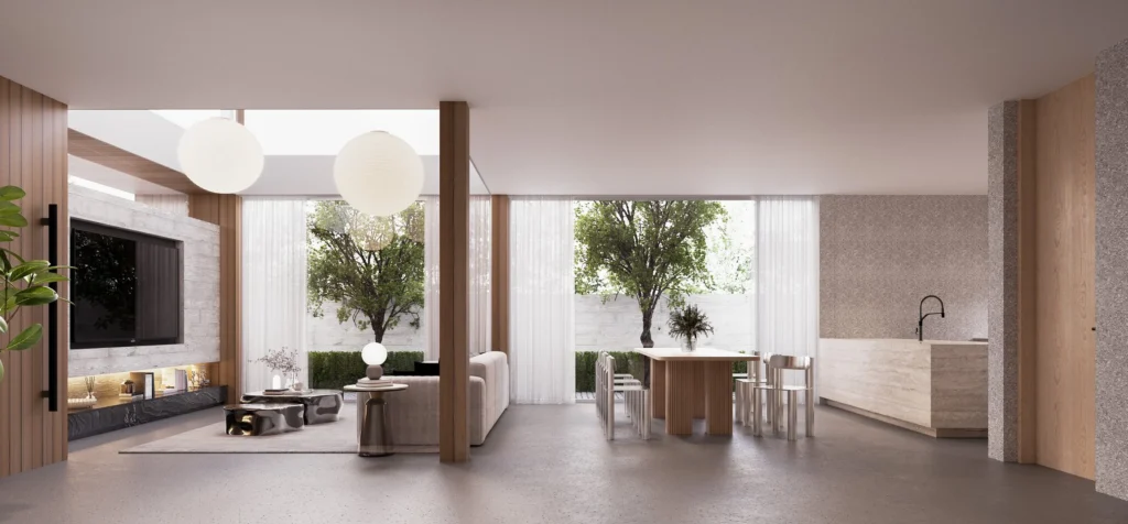 ภาพรวม Open Plan บ้าน H175 เชื่อม Living Dining Pantry โปร่งสว่าง