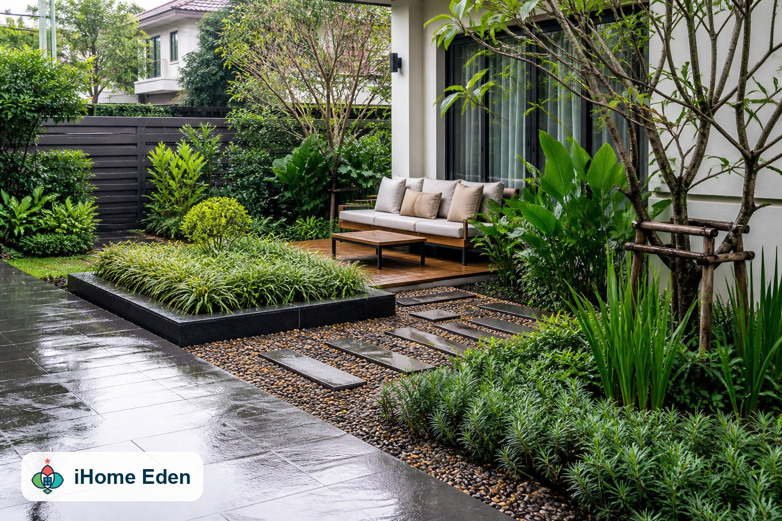 สวนโมเดิร์นดูแลง่ายหลังฝนตกโดย iHome Eden