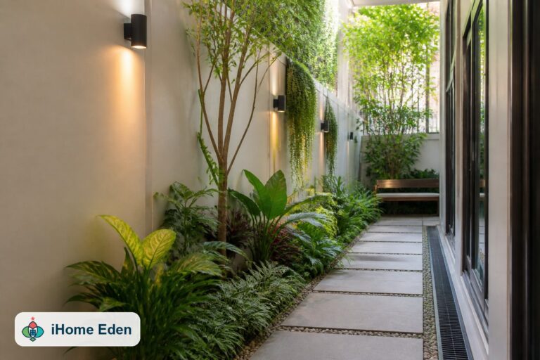 จัดสวนพื้นที่แคบและทางเดินข้างบ้านโดย iHome Eden